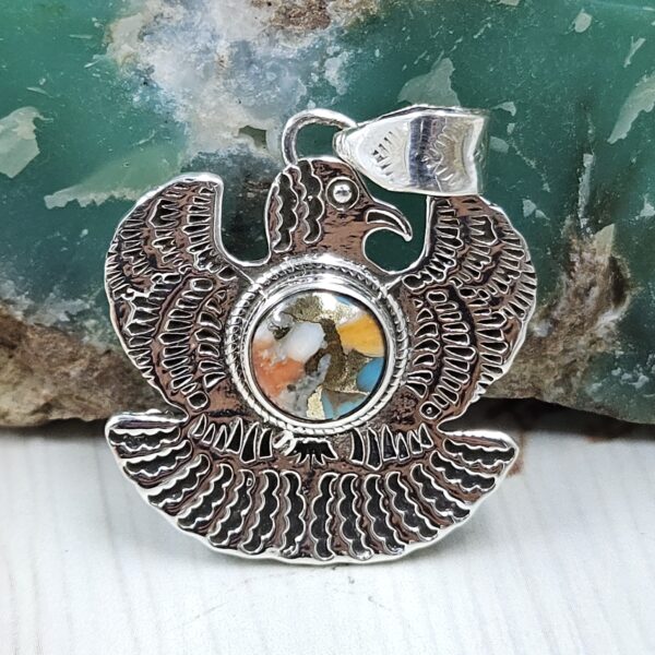 Eagle Spiny Oyster Turquoise 1" 925 Sterling Silver Pendant (REXT10-23)