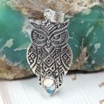 Owl Spiny Oyster Turquoise 1.5" 925 Sterling Silver Pendant (REXT10-38)