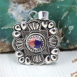 Southwest Pink Dahlia Turquoise 1.25" 925 Sterling Silver Pendant (REXT10-18)