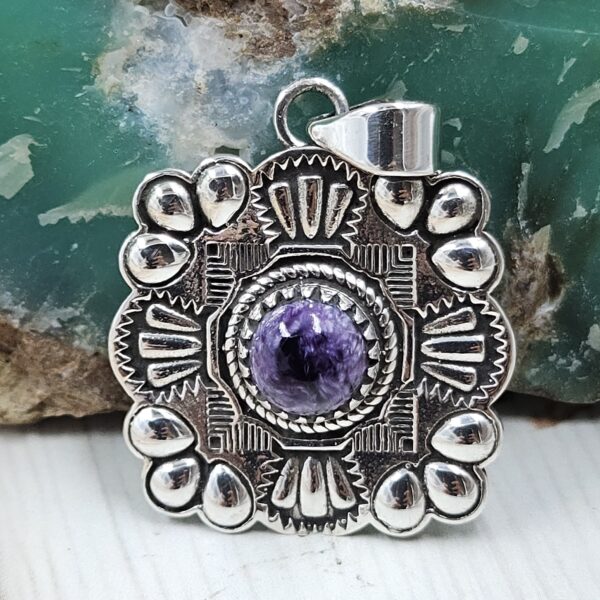 Southwest Charoite 1.25" 925 Sterling Silver Pendant (REXT10-16)