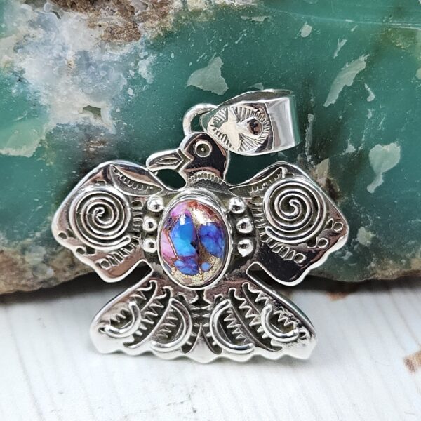 Eagle Pink Dahlia Turquoise 1.25" 925 Sterling Silver Pendant (REXT10-11)