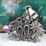 Pink Dahlia Turquoise 1.25" 925 Sterling Silver vacation Pendant (RS61-485)