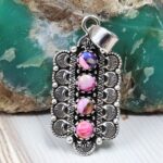 Pink Dahlia Turquoise 1.5" 925 Sterling Silver Southwest Pendant (RS61-487)