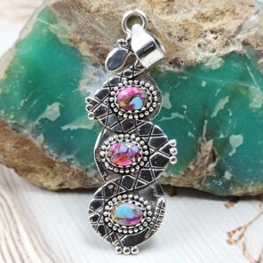Pink Dahlia Turquoise 2" 925 Sterling Silver Snake Pendant (RS61-495)