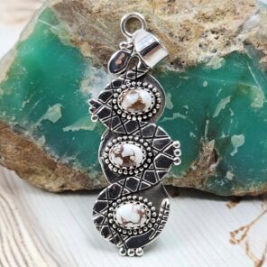 Wild Horse Jasper 2" 925 Sterling Silver Snake Pendant (RS61-496)