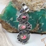 Red Rose Dahlia Turquoise 2" 925 Sterling Silver Snake Pendant (RS61-498)