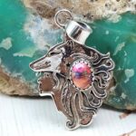 Pink Dahlia Turquoise 1.5" 925 Sterling Silver Wolf Pendant (RS61-500)