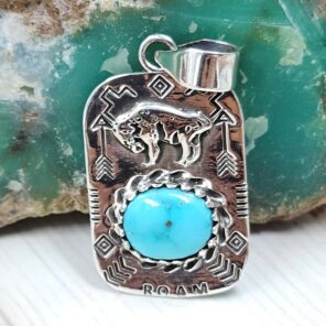 Kingman Turquoise 1.25" 925 Sterling Silver Southwest Bull Pendant (RS61-503)