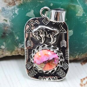 Pink Dahlia Turquoise 1.25" 925 Sterling Silver Southwest Bull Pendant (RS61-504)