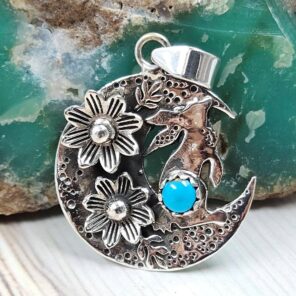 Kingman Turquoise 1.25" 925 Sterling Silver Crescent Moon Pendant (RS61-512)