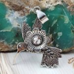 Wild Horse Jasper 1.5" 925 Sterling Silver Humming Bird Pendant (RSB2-168)