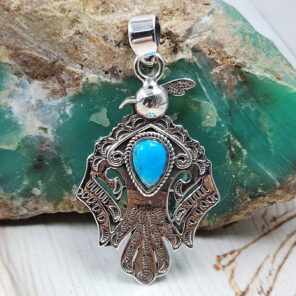 Kingman Turquoise 1.75" 925 Sterling Silver Eagle Pendant (RSB2-170)