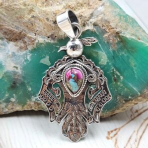 Pink Dahlia Turquoise 1.75" 925 Sterling Silver Eagle Pendant (RSB2-171)