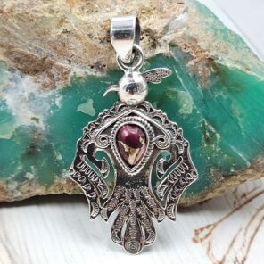 Red Rose Dahlia Turquoise 1.75" 925 Sterling Silver Eagle Pendant (RSB2-172)