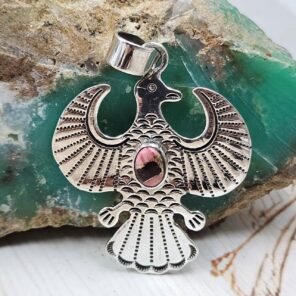 Red Rose Dahlia Turquoise 1.5" 925 Sterling Silver Eagle Pendant (RSB2-174)