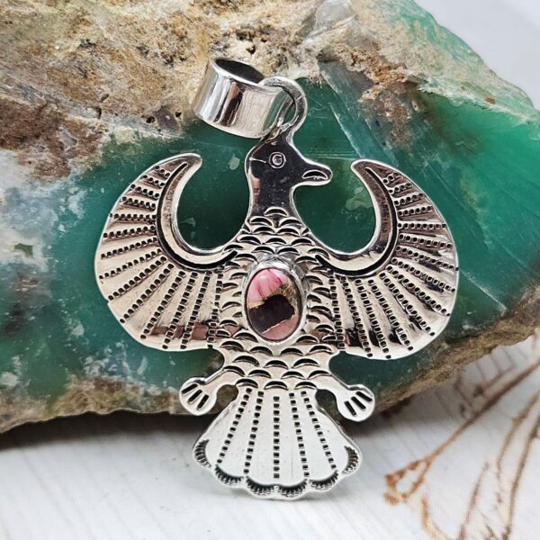 Red Rose Dahlia Turquoise 1.5" 925 Sterling Silver Eagle Pendant (RSB2-174)