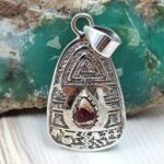 Red Rose Dahlia Turquoise 1.25" 925 Sterling Silver Southwest Pendant (RSB2-182)