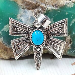Kingman Turquoise 1.5" 925 Sterling Silver Dragonfly Pendant (RSB2-197)