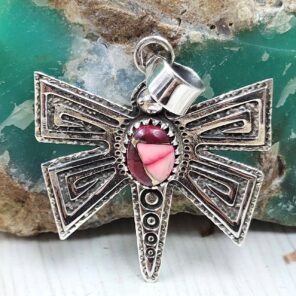 Red Rose Dahlia Turquoise 1.5" 925 Sterling Silver Dragonfly Pendant (RSB2-198)