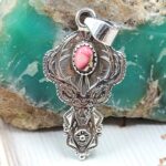 Red Rose Dahlia Turquoise 1.75" 925 Sterling Silver Deer Pendant (RSB2-202)