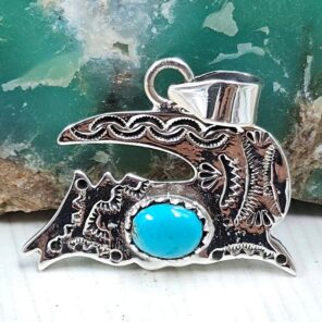 Kingman Turquoise 1" 925 Sterling Silver Fox Pendant (RSB2-209)