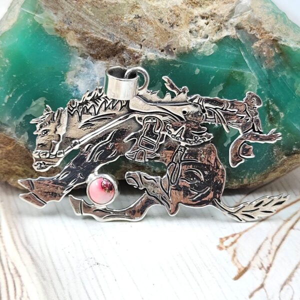 Red Rose Dahlia Turquoise 1.25" 925 Sterling Silver Cowboy Horse Pendant (RSB2-211)