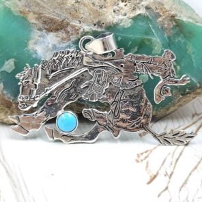Kingman Turquoise 1.25" 925 Sterling Silver Cowboy Horse Pendant (RSB2-213)