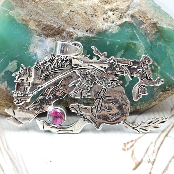 Pink Dahlia Turquoise 1.25" 925 Sterling Silver Cowboy Horse Pendant (RSB2-214)