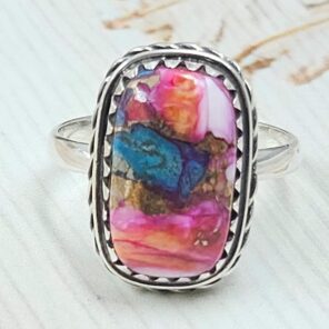 Pink Dahlia Turquoise Size US 9 925 Sterling Silver Ring (RS24-124)