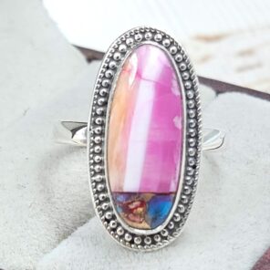 Pink Dahlia Turquoise Size US 8 925 Sterling Silver Ring (RS24-128)