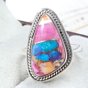Pink Dahlia Turquoise Size US 8 925 Sterling Silver Ring (RS24-129)