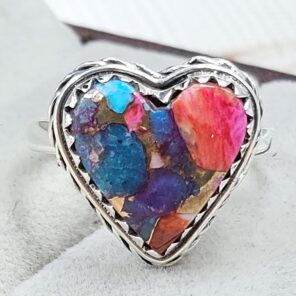 Pink Dahlia Turquoise Size US 9 925 Sterling Silver Ring (RS24-132)