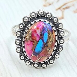 Pink Dahlia Turquoise Size US 9 925 Sterling Silver Ring (RS24-133)