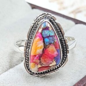 Pink Dahlia Turquoise Size US 8 925 Sterling Silver Ring (RS24-136)