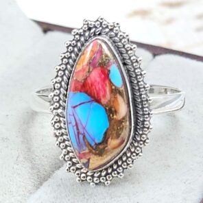 Pink Dahlia Turquoise Size US 10 925 Sterling Silver Ring (RS24-140)