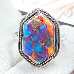 Pink Dahlia Turquoise Size US 10 925 Sterling Silver Ring (RS24-144)