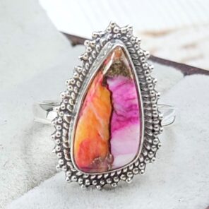 Pink Dahlia Turquoise Size US 7 925 Sterling Silver Ring (RS24-148)