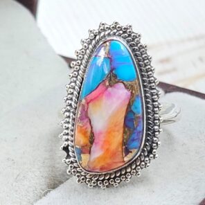 Pink Dahlia Turquoise Size US 7 925 Sterling Silver Ring (RS24-149)