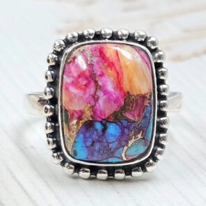 Pink Dahlia Turquoise Size US 7 925 Sterling Silver Ring (RS24-152)
