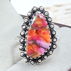 Pink Dahlia Turquoise Size US 7 925 Sterling Silver Ring (RS24-157)