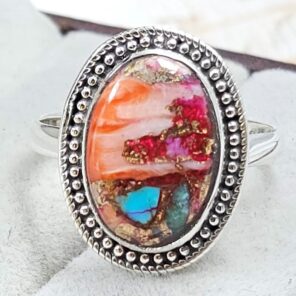 Pink Dahlia Turquoise Size US 9 925 Sterling Silver Ring (RS24-158)