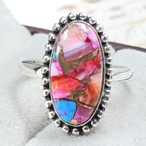 Pink Dahlia Turquoise Size US 10 925 Sterling Silver Ring (RS24-159)