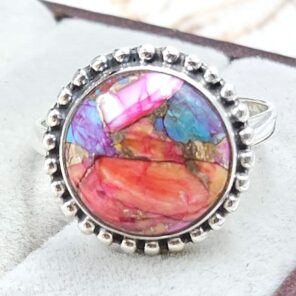 Pink Dahlia Turquoise Size US 10 925 Sterling Silver Ring (RS24-160)