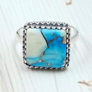 Ice Blue Dahlia Turquoise Size US 8 925 Sterling Silver Ring (REXT115-148)