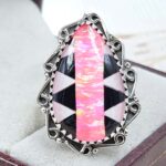 Aurora Opal Checkerboard Adjustable 925 Sterling Silver Ring (REXT16-72)