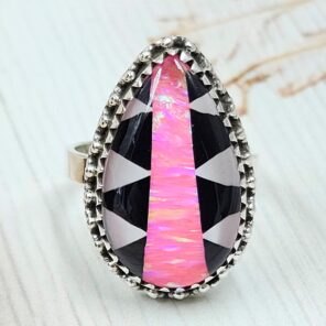 Aurora Opal Checkerboard Adjustable 925 Sterling Silver Ring (REXT16-73)