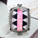 Aurora Opal Checkerboard Size US 10 925 Sterling Silver Ring (REXT16-81)