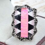 Aurora Opal Checkerboard Adjustable 925 Sterling Silver Ring (REXT16-82)