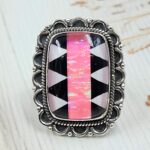 Aurora Opal Checkerboard Adjustable 925 Sterling Silver Ring (REXT16-84)