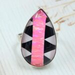 Aurora Opal Checkerboard Size US 6 925 Sterling Silver Ring (REXT16-86)